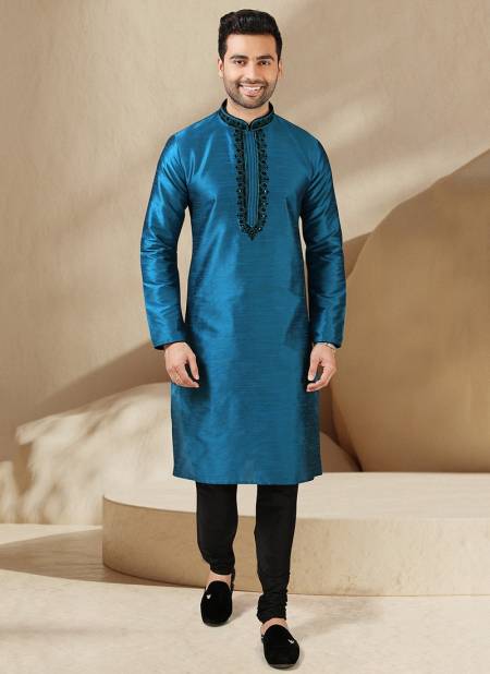 Firozi Blue Colour New Designer Function Wear Kurta Pajama Mens Collection 1517